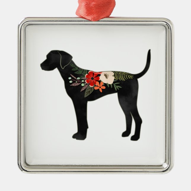 Plott Hound Dog Breed Boho Floral Silhouette Metal Ornament (Front)
