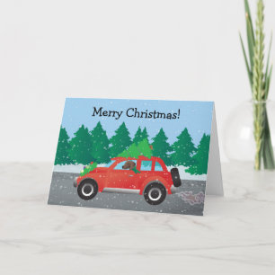 Plott Hound Dog Driving Christmas Car Holiday Card