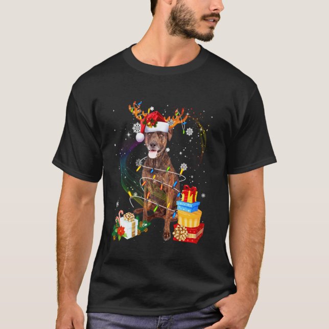 Plott Hound Dog Reindeer Santa Christmas Funny Dog T-Shirt (Front)