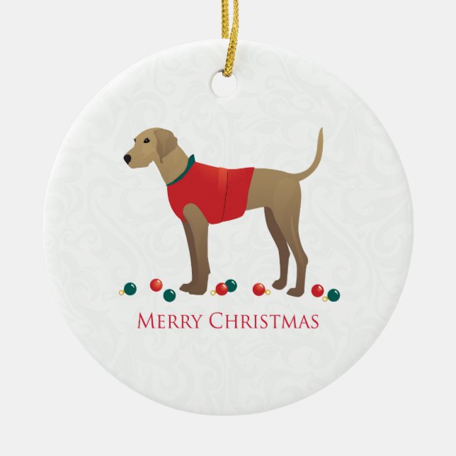 Plott Hound Hunting Dog Merry Christmas Design Ceramic Ornament (Front)