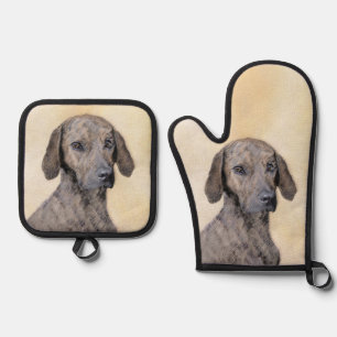 Plott Hound Painting Brindle Cute Original Dog Art Oven Mitt & Pot Holder Set