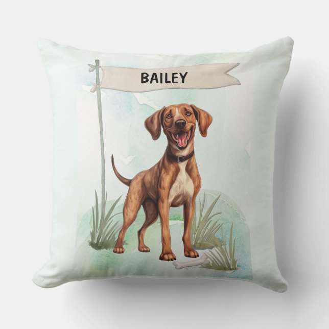 Plott Watercolor Personalized Dog Throw Pillow (Front)