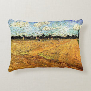 Ploughed Field (the Furrows) by Vincent van Gogh Accent Pillow
