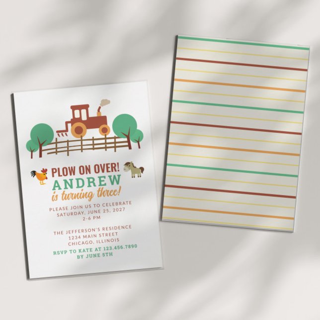 Plow on Over Tractor Birthday Party Invitation (Creator Uploaded)