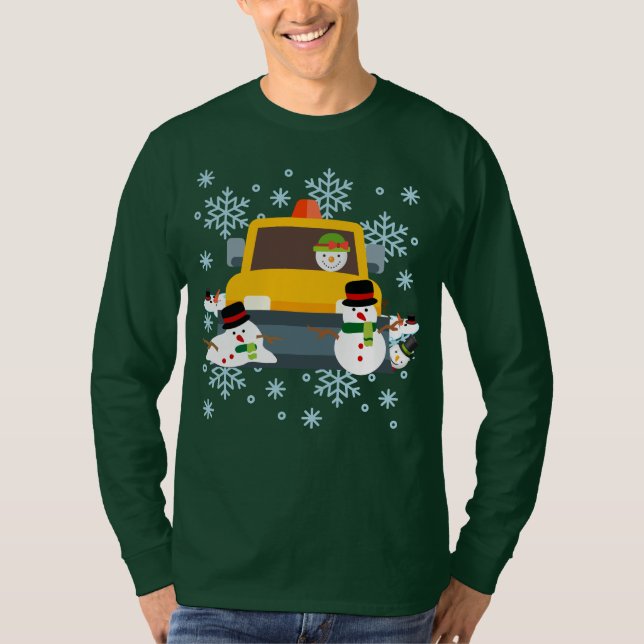 Plowing down snowmen Winter fun T-Shirt (Front)