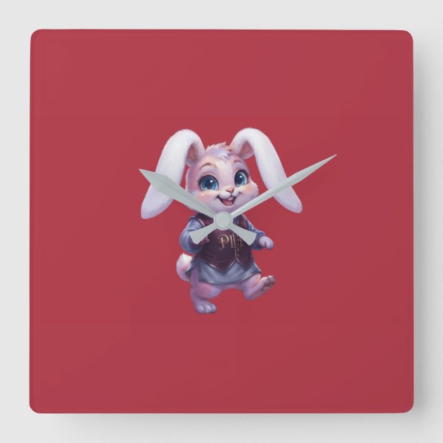 PLP LEPURO - Cute Warrior Bunny King Graphic Stree Square Wall Clock (Front)