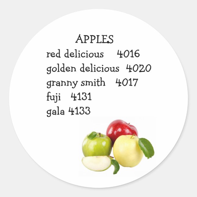 PLU code for apples Classic Round Sticker (Front)