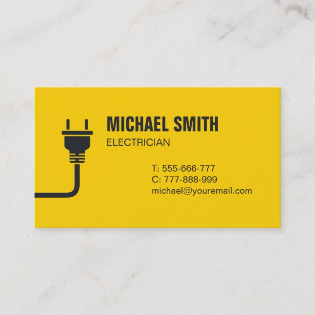 Plug and Wire Electrician Yellow Business Card (Front)