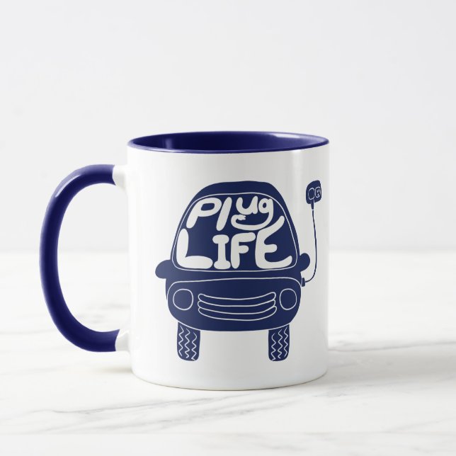Plug Life Cute Navy Blue Electric Car Mug (Left)