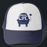 Plug Life Cute Navy Blue Electric Car Trucker Hat<br><div class="desc">Do you routinely plug your electric car in to charge it up? Then you are living the plug life, for sure. This cute design features an illustration of an electric car in navy blue with the message "Plug Life" spelled out on the windshield. Makes a great gift for proud electric...</div>