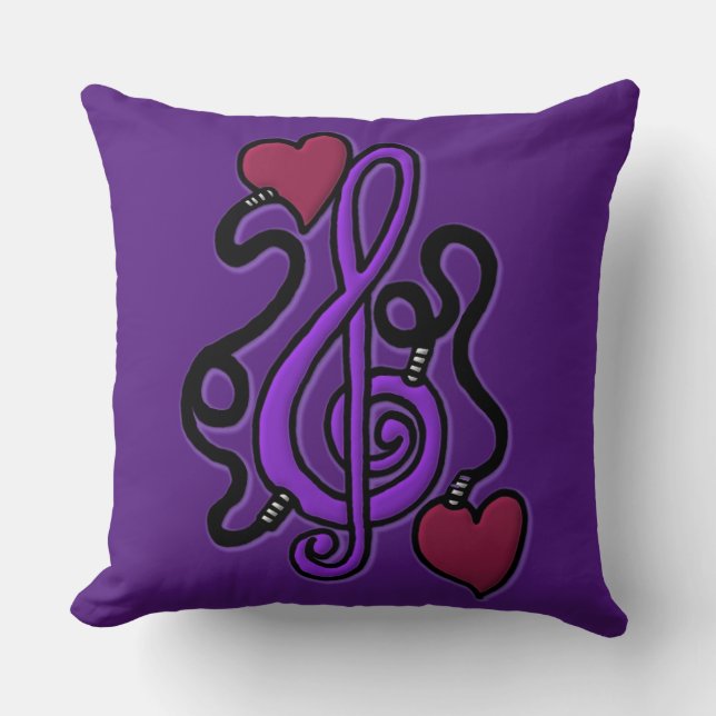 Plugged In To Music Reversible Purple Note Pillow (Front)