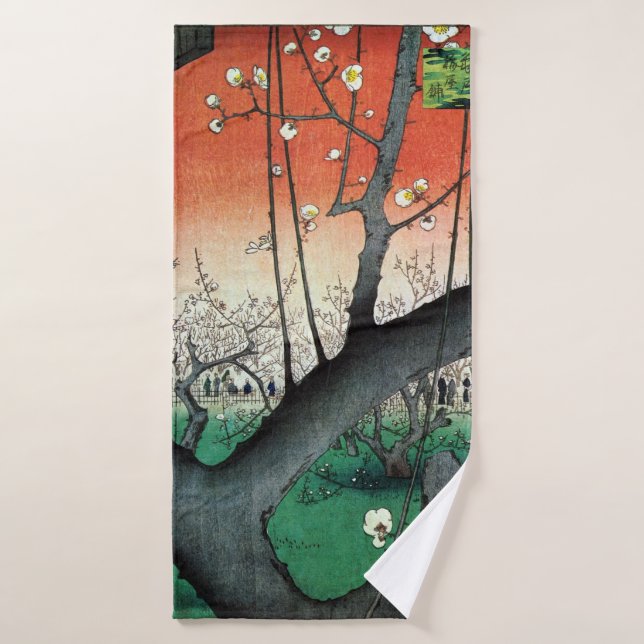 Plum à fleurs, Hiroshige (Serviette de bain)