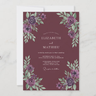 Plum Amethyst Leafy Wedding Invitation
