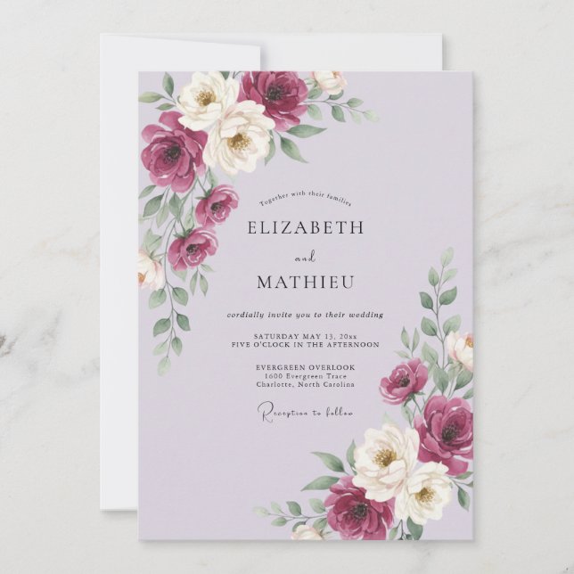 Plum Amethyst Peony Wedding Invitation (Front)