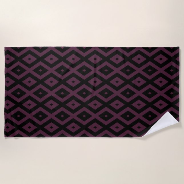 Plum and black diamond pattern beach towel (Front)