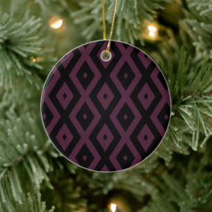 Plum and black diamond pattern ceramic ornament