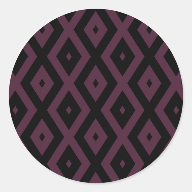 Plum and black diamond pattern classic round sticker (Front)