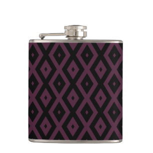 Plum and black diamond pattern hip flask