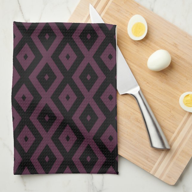 Plum and black diamond pattern kitchen towel (Quarter Fold)