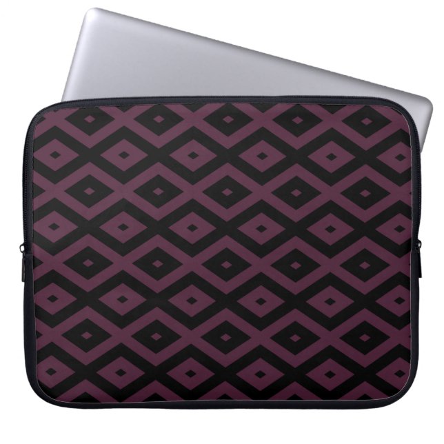 Plum and black diamond pattern laptop sleeve (Front)