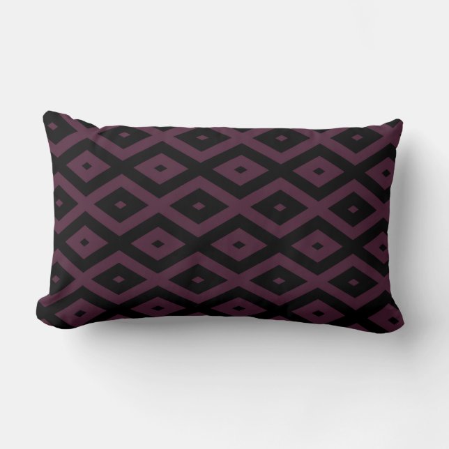 Plum and black diamond pattern lumbar pillow (Front)