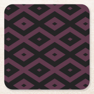 Plum and black diamond pattern square paper coaster