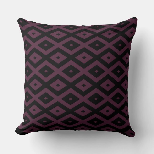 Plum and black diamond pattern throw pillow (Front)