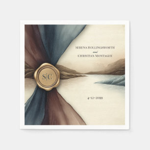 Plum and Blue Ombre Ribbon Seal Wedding Napkin