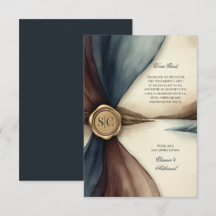Plum and Blue Ombre Seal Watercolor Wedding Thank You Card