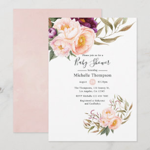Plum and Blush Floral Baby Shower Invitation