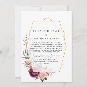 Plum and Blush Floral Geometric Reduced Guest List Announcement