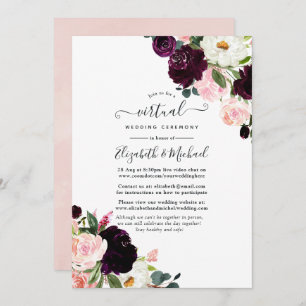 Plum and Blush Pink Online Virtual Wedding Invitation