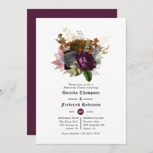 Plum and Burnt Orange Halloween Rehearsal Dinner Invitation