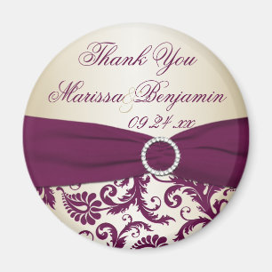 Plum and Champagne Damask Wedding Favour Magnet