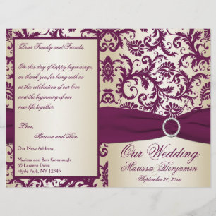 Plum and Champagne Damask Wedding Program