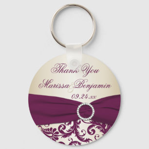 Plum and Champagne Damask with Faux Ribbon Keychain
