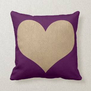 plum and faux gold leather heart throw pillow