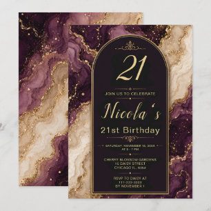 Plum and Gold 21st Birthday Invitation