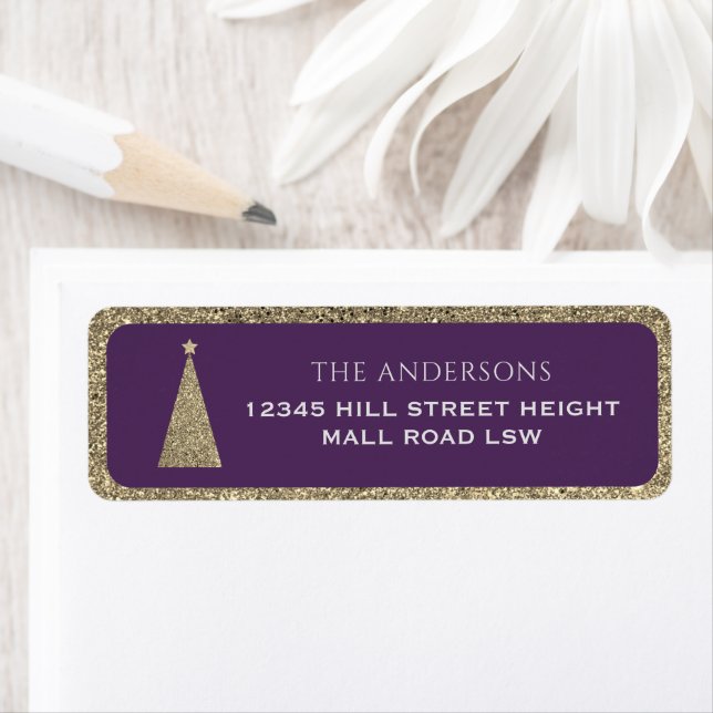 Plum and Gold Glitter Elegant Christmas Tree (Insitu)