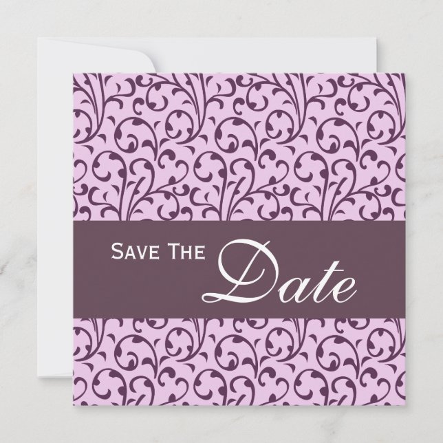 Plum and Lilac Swirl Monogram Wedding Invitation (Front)