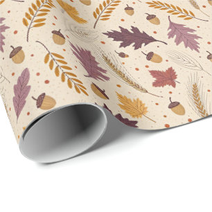 Plum and Mustard Autumn Leaf Pattern Wrapping Paper