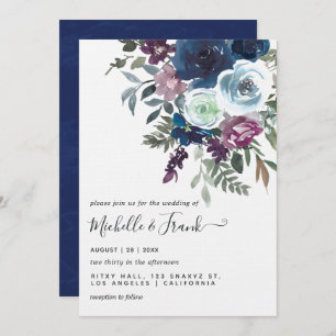 Plum and Navy Floral Wedding Invitation