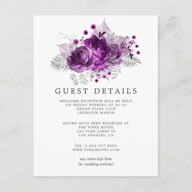 Plum and Navy Watercolor Wedding Guest Details Enclosure Card (Front)
