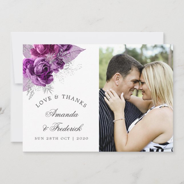 Plum and Navy Watercolor Wedding Thank You (Front)
