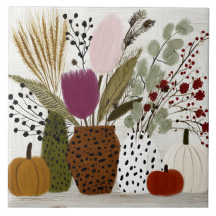 Plum and Olive Leopard Spotted Vases Tile