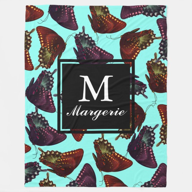 Plum and Orange Butterflies Personalized Fleece Blanket (Front)