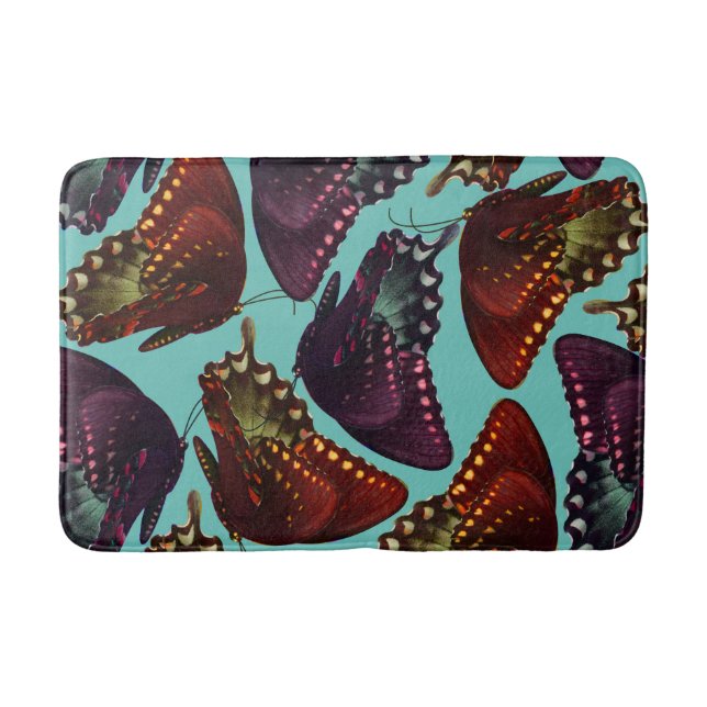 Plum and Orange Butterflies Swarming Bath Mat (Front)
