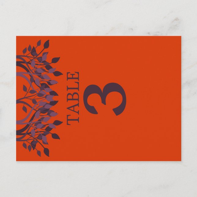 Plum and Orange Leaves Table Number Cards 3 (Front)
