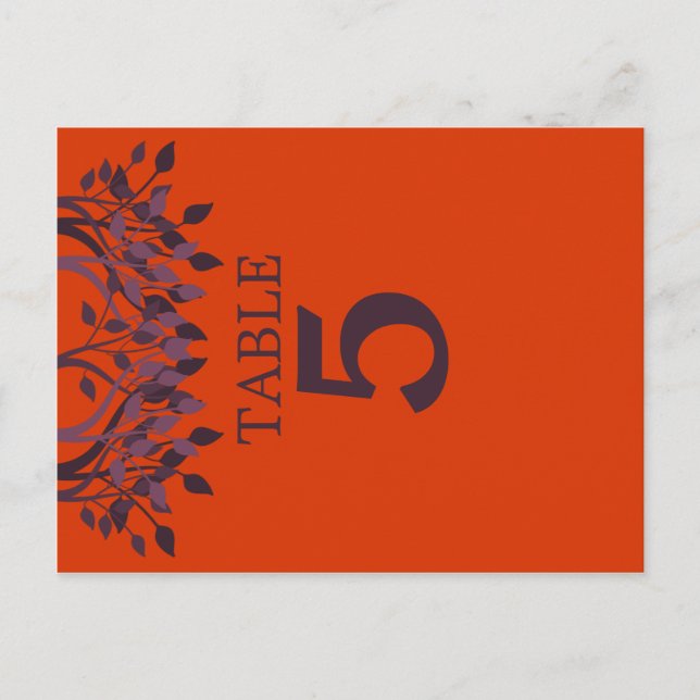 Plum and Orange Leaves Table Number Cards 5 (Front)