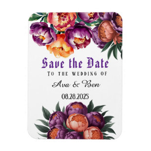 Plum and Orange Paint Peony Save the Date Magnet